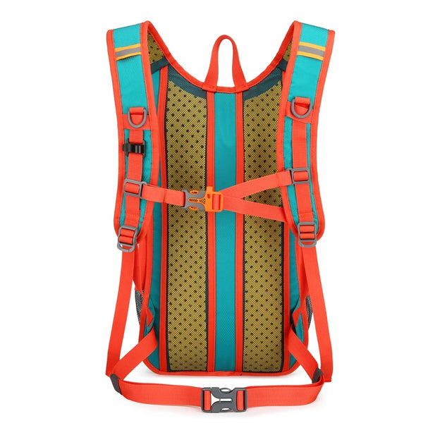 Orange and teal multipurpose outdoor backpack for hiking and sports