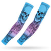 Light blue arm sleeves featuring a detailed skull design with purple and pink accents.
