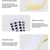 Close-up details of a white and yellow non-slip football leg sleeve showing thickened bottom, elastic mouth, breathable fabri