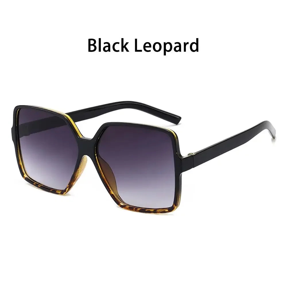 Black leopard print vintage oversized retro sunglasses with black frames