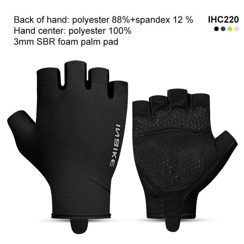 Black half-finger cycling and MTB gloves with SBR foam palm pads