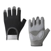 A pair of black and gray comfort cycling and workout gloves shown from the palm side.