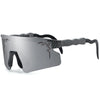 Gray protective cycling sunglasses with black textured frames and a matte lens.