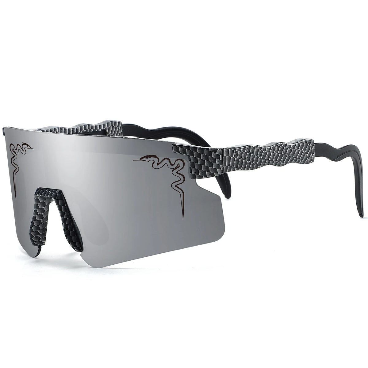 Gray protective cycling sunglasses with black textured frames and a matte lens.