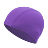 Bonnet de natation élastique violet vu de côté.