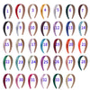A grid of 34 solid satin hair bands for girls shown in various colors and angles.