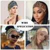 Close-up photos of women wearing boho print cotton headbands for hair and workout