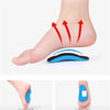 Orthopedic EVA arch support insoles shown in various views for foot and shoe insertion