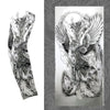 Black and white illustration of a fierce eagle with spread wings on an arm sleeve design.