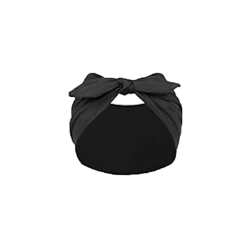 A black solid bow headband for hair styling and workout.