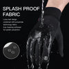 Black splash proof fabric sports gloves with a touch screen design being used to prevent water spray