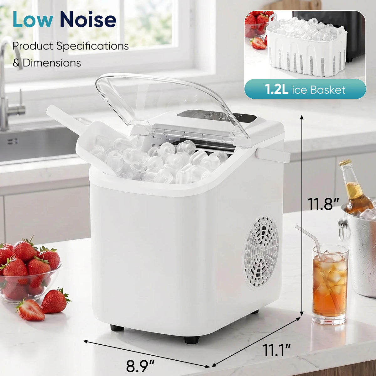 Compact Countertop Ice Maker with Basket and Handle