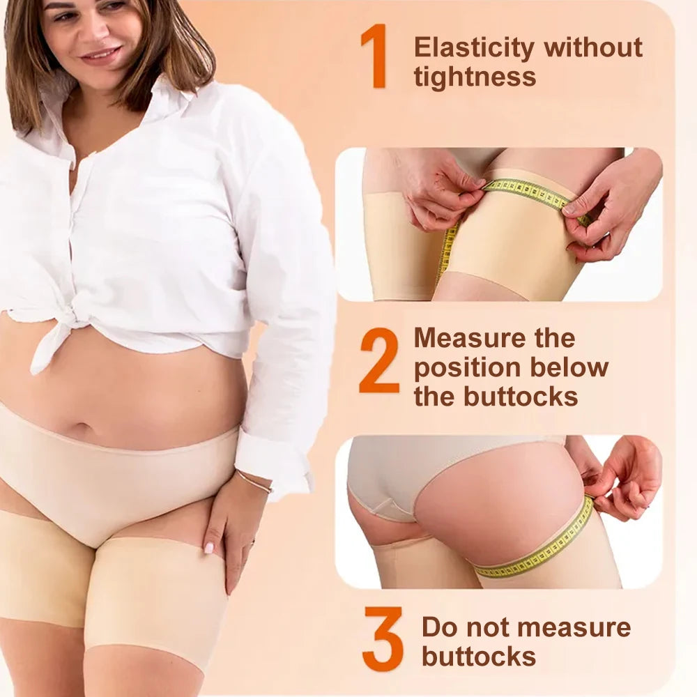 Diagram showing how to measure the position below the buttocks for anti-chafing thigh compression sleeves