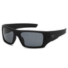Black vintage rectangle sunglasses with dark lenses shown against a white background.