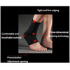 Black compression ankle brace demonstrating tight edging, breathable material, pressurization, and adjustment opening.