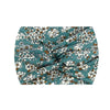 A teal and white floral print fabric for a boho printed wide knotted headband.