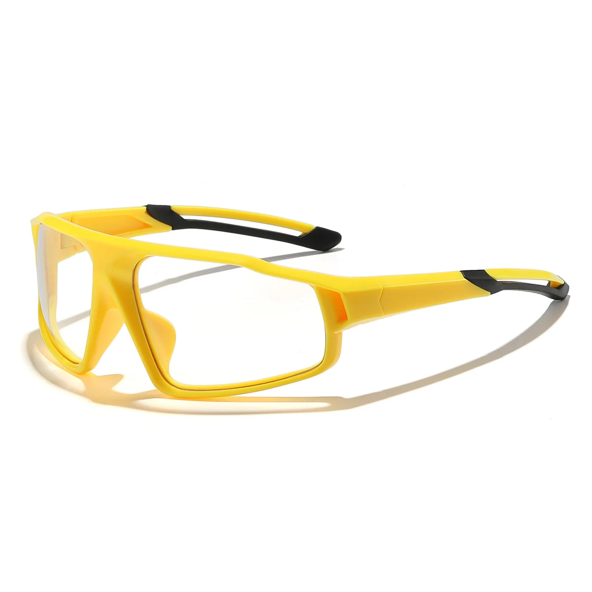 Yellow photochromic sports sunglasses with black accents shown against a white background.