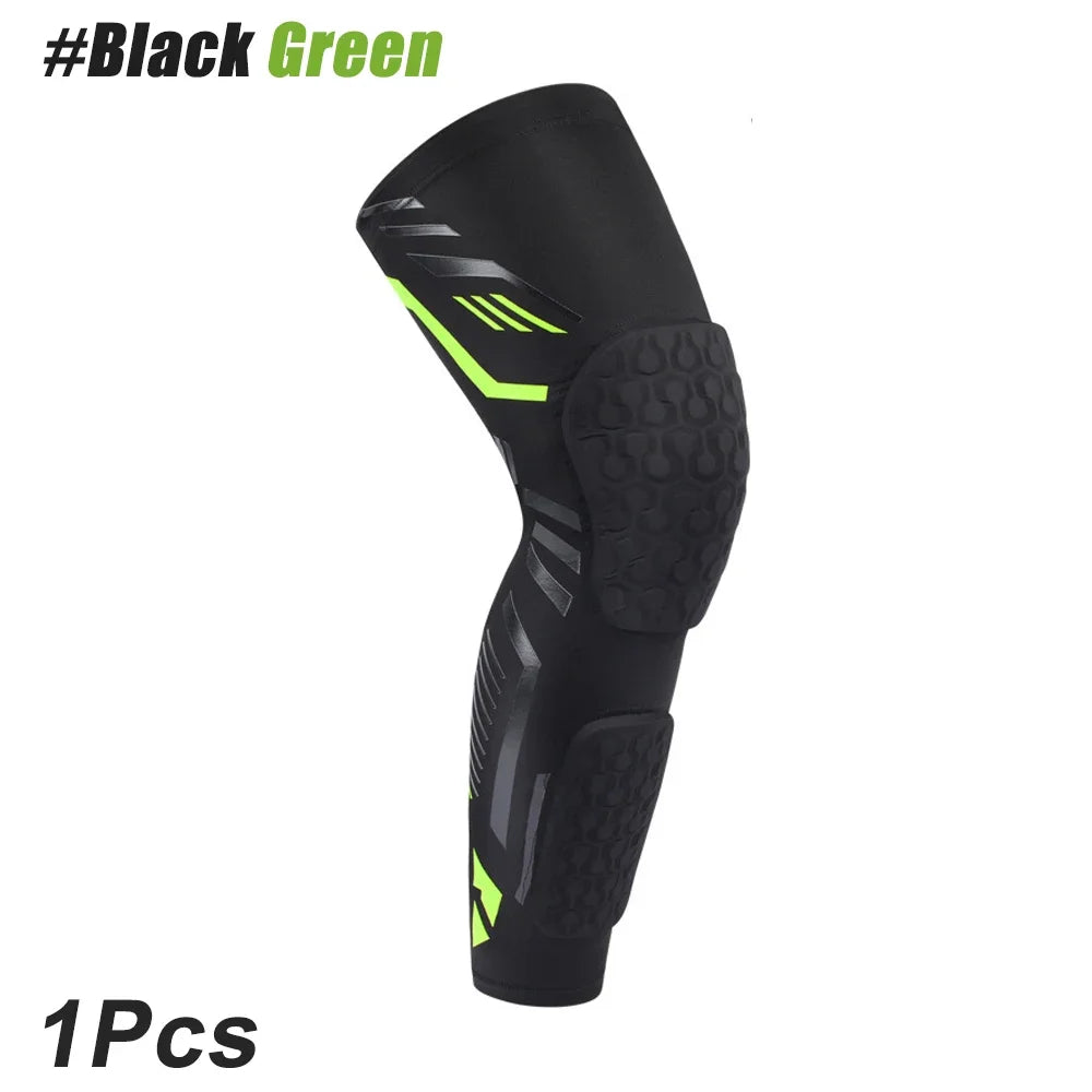 Black and neon green padded knee and calf compression sleeve