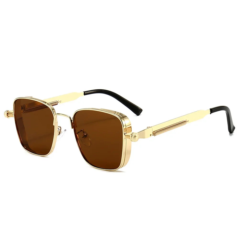 Vintage Steampunk Square Sunglasses with Metal Frame