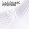 Close-up of white breathable quick-drying fabric texture with steam lines indicating moisture wicking.
