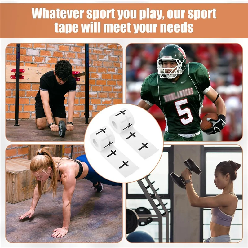 A collage showing various athletic tape products used for sport and support, including sports tape on a player and athletic t