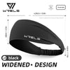Black Wrels breathable sports headband shown from the side with dimensions.