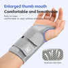 Gray ergonomic wrist support brace made of breathable mesh fabric worn on the hand and wrist.