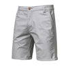 Gray men's summer cotton casual shorts with a button closure and side pockets