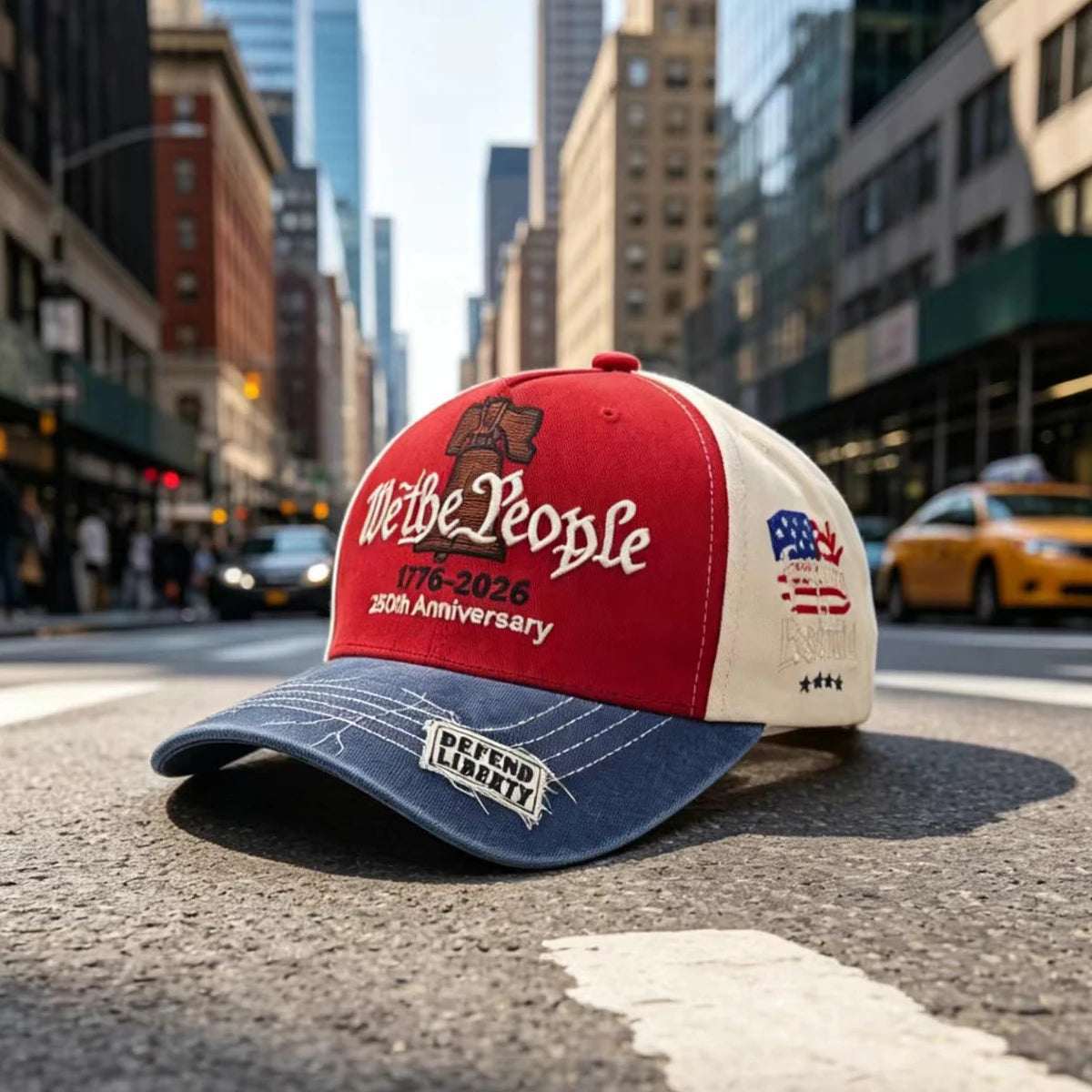 American Washed Baseball Cap with 'We the People' Commemorative Embroidery
