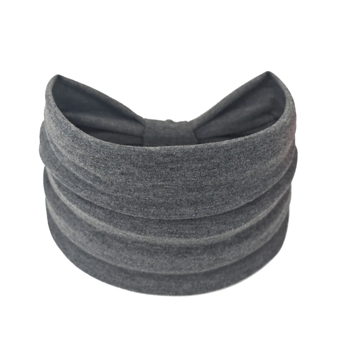 A gray fabric headband or hair wrap for women