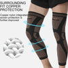 Black knee compression sleeves with copper nylon woven protection for improved support.