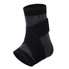 Black adjustable ankle compression brace with a gray patterned strap for foot and arch support