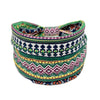 A colorful bohemian stretch cotton headband with intricate geometric patterns.