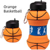 Orange basketball sports water bottle with a black lid and silicone texture