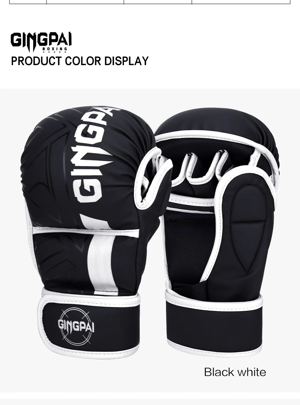 Paar schwarzer und weißer Boxhandschuhe zur Produktfarbdarstellung.