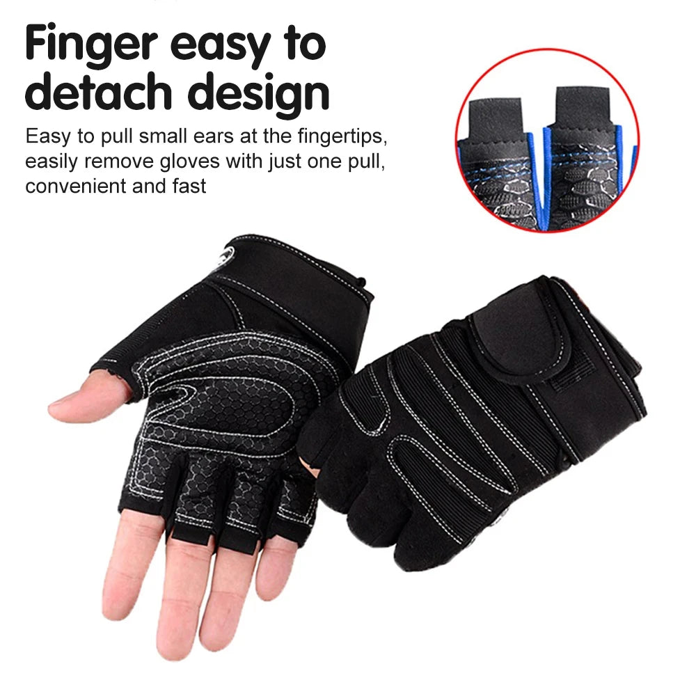 Gants de sport noirs à doigts détachables, montrés sur une main et dans un cercle inséré