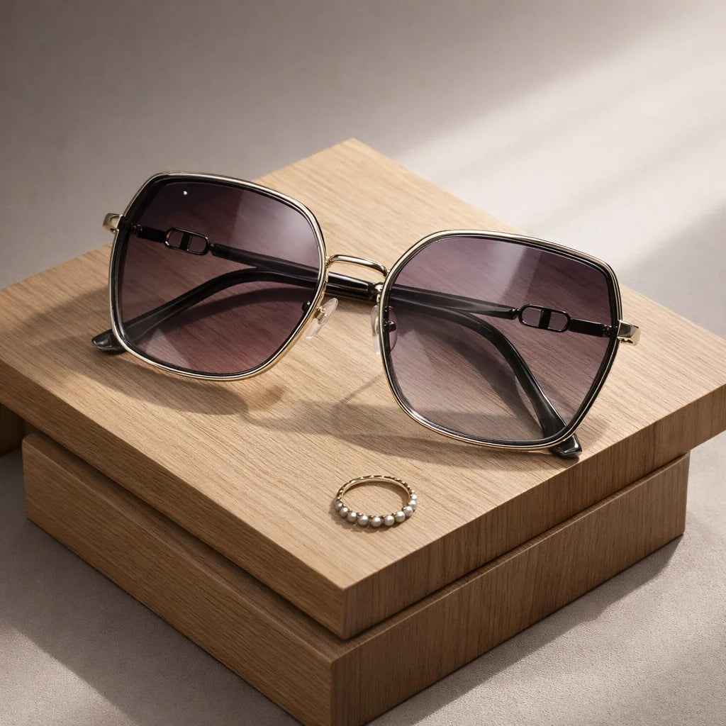 Square Frame Gradient Sunglasses with Metal Accents