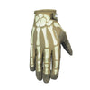 A pair of light olive green tactical finger gloves with a glow-in-the-dark pattern on the knuckles.