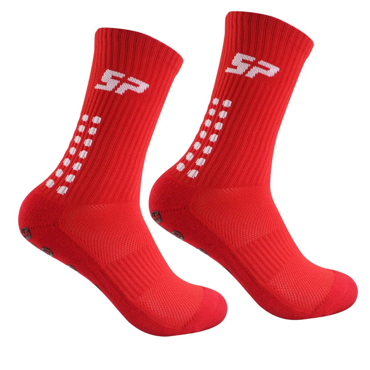 Une paire de chaussettes de football rouges antidérapantes avec marquage blanc
