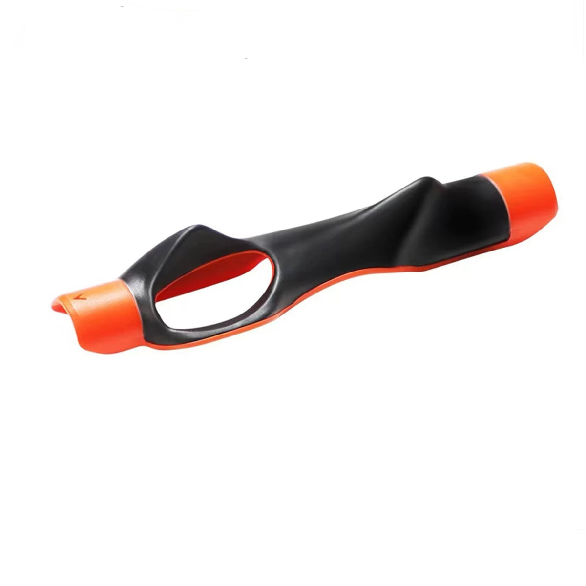 Black and orange portable golf swing grip trainer with an ergonomic handle.