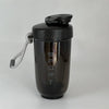 A black 600ml blender shaker bottle with a sports cap and a silver loop attached.