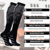 A pair of black and gray professional sports compression socks with reinforced heel and toe for ankle protection.