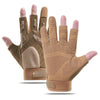 A pair of tan tactical anti-slip outdoor gloves shown from above.