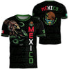 Black men's graphic t-shirt featuring a design with the Mexican flag and indigenous imagery