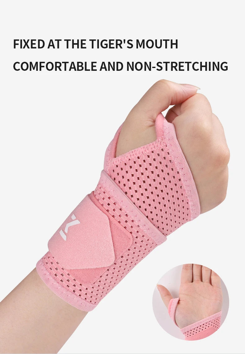 Pink non-stretching wrist support brace fixed at the tiger's mouth for comfortable use