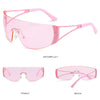 Pink Y2K futuristic gradient sunglasses shown from the front and back views