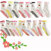 Eine Kollektion von gestrickten Yoga- und Fitnesssocken für Damen in verschiedenen Farben und Mustern.