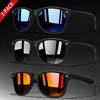 A 3-pack of retro style UV protection sunglasses shown in blue, gray, and orange lenses.