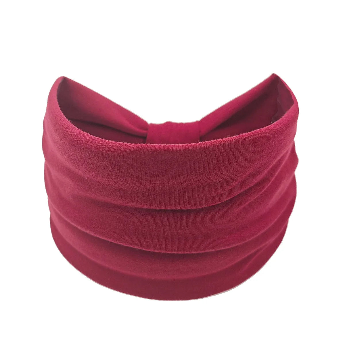 A maroon fabric headband or hair wrap for women