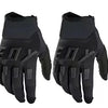 A pair of black heavy duty full finger off-road motorcycle gloves shown against a white background.